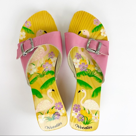 Woodies Real wood Heels Sandals Flamingo Pink Sz 5 - Picture 8 of 11